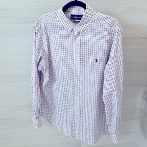 Mens RALPH LAUREN Classic Fit Long Sleeve Button Down- LARGE- Pink/Blue Plaid